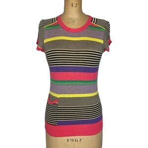 Ted Baker London Multicoloured Striped Cotton Blend Short Sleeve Knit Size 2